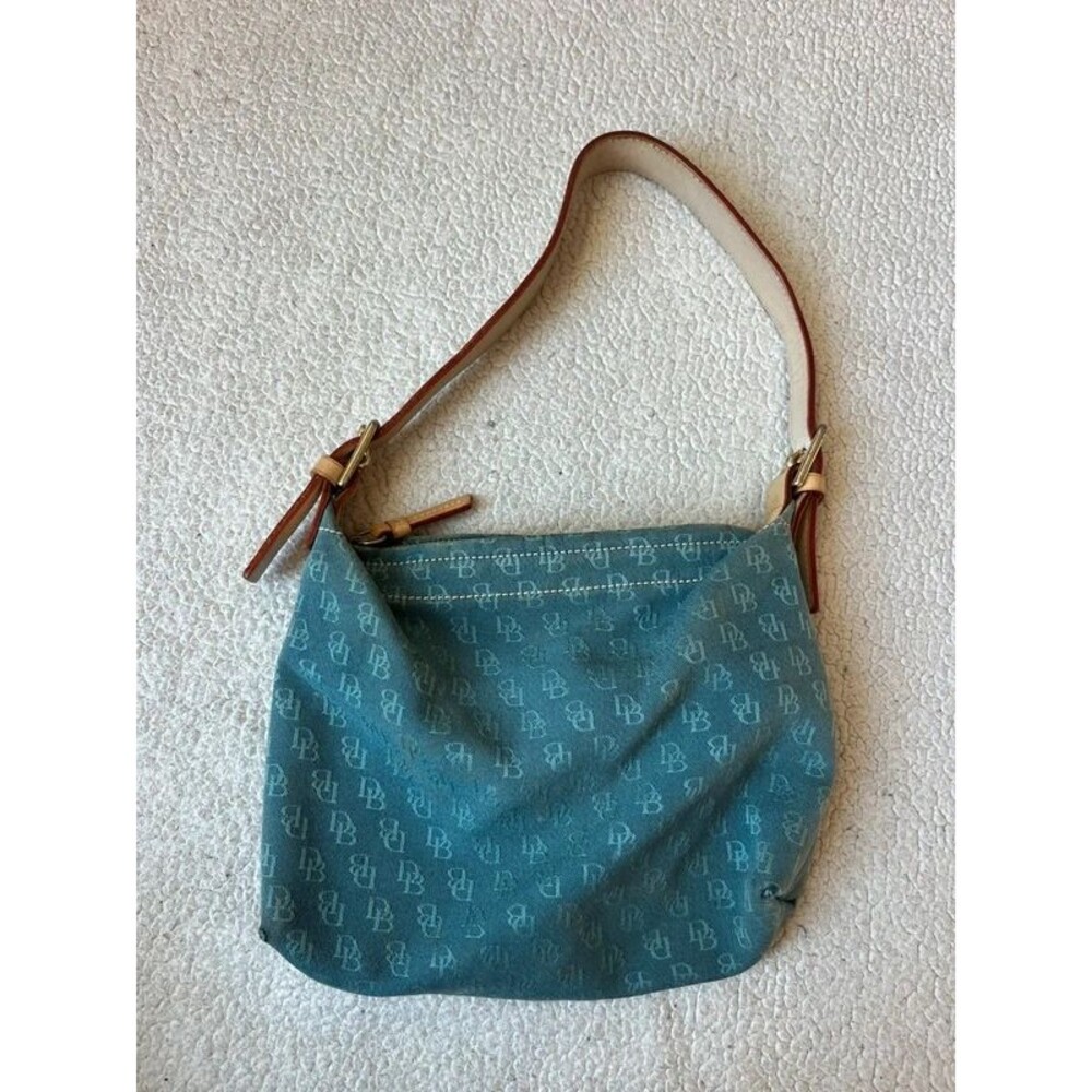 Vintage Dooney & Bourke Blue Denim Monogram Shoulder Bag Slouchy Hobo Small